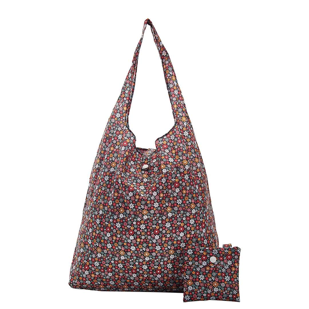 Eco Chic Lightweight Foldable Reusable Shopping Bag Water Resistant Tote Bag (Ditsy Black) — image 1