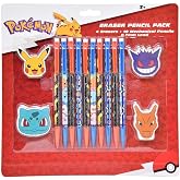 Innovative Designs Pokemon Eraser Pencil Pack | 10 Pack 0.7mm Pencils + 4 Erasers | Kids School Supplies