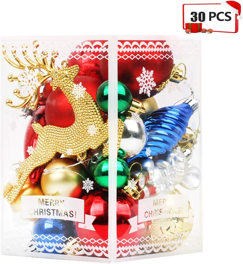 Christmas Balls Ornament Set, WAEKIYTL 30Pcs Christmas Decorations Tree Balls for Family Holiday Wedding Party, Hanging Baubles Set with Reusable Hand-held Gift Package for Xmas Tree Decorations