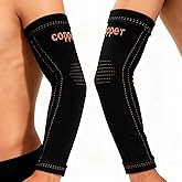 JIQUD Arm compression Sleeve (1 Pair),Copper Elbow Compression Sleeve,Elbow Brace for Tennis Elbow Tendonitis,Full Arm Sleeve for Men & Women,Sports Support & Recovery (Black, Medium)