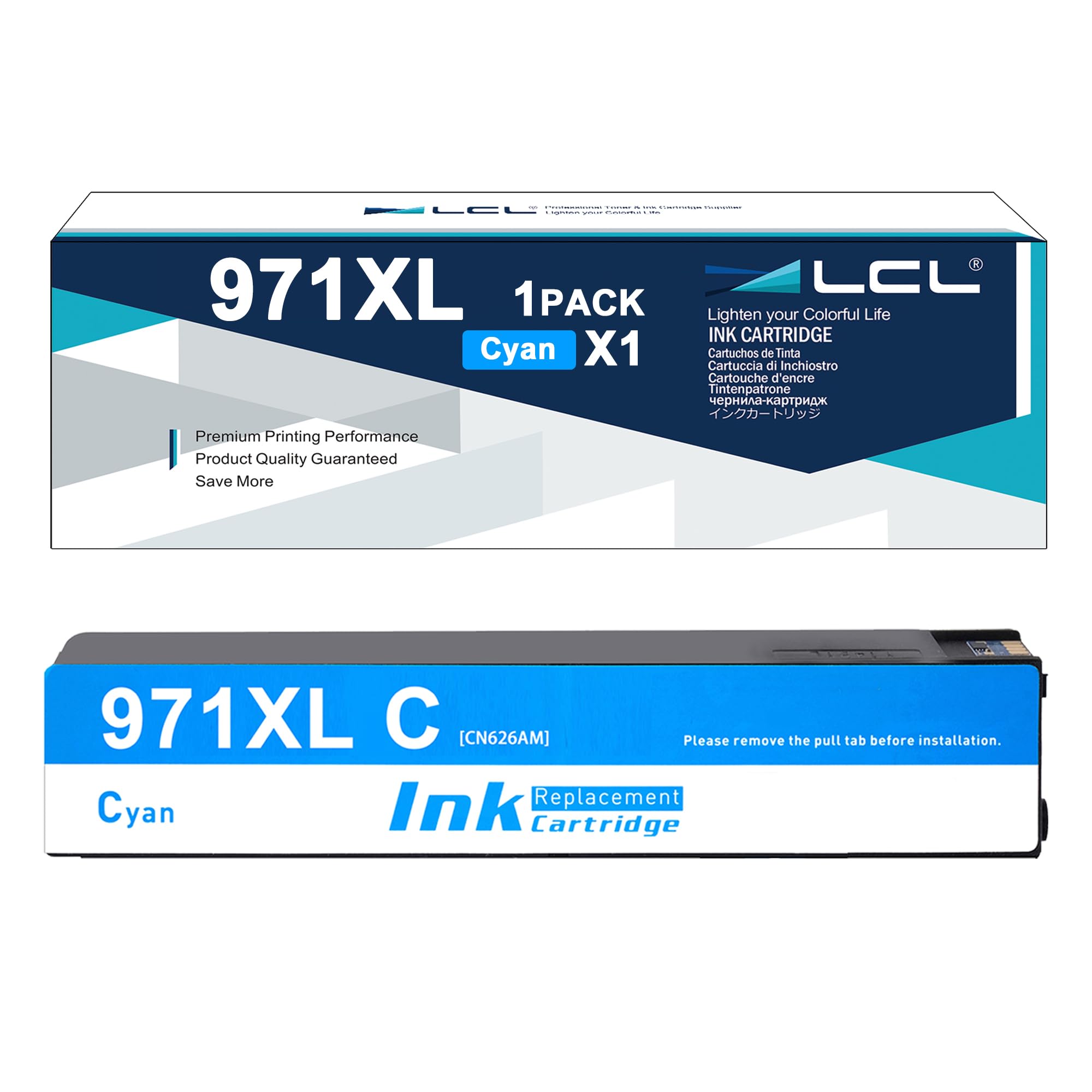 LCL 971XL High Yield Cyan Ink Cartridge Replacement for HP 971 971XL CN622AE CN626AE Replacement for HP Officejet Pro X451DN X451DW X476DN X476DW X551DW X576DW X576dn MFP (1-Pack)