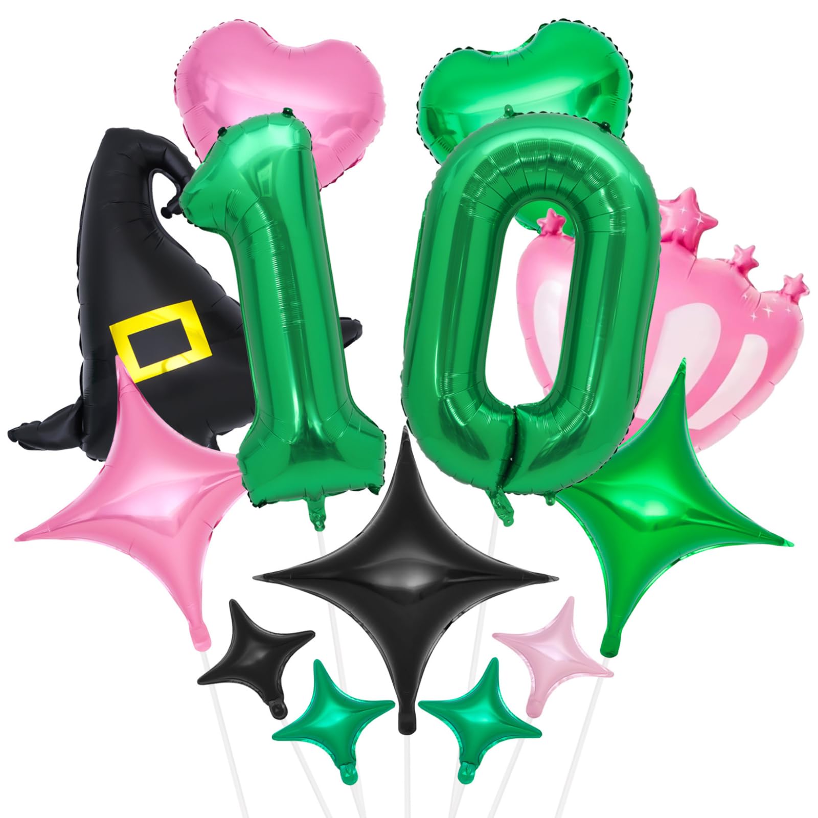 Photo 1 of 13Pcs Witch Balloons Witch Birthday Decorations Number 10 Balloons Black Witch Hat Pink Crown Balloon for Pink and Green Magic Witch Theme Birthday Party Supplies