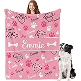 Personalized Dog Blankets with Name, Custom Paw Print Blanket for Large Medium Small Dogs Christmas, Birthday Gifts, Soft Throw Puppy Blanket - Customized Memorial Blanket Gifts for Pet Lovers