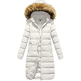 CREATMO US Women's Long Winter Faux Fur Coat Puffer Warm Jacket with Detachable Hood