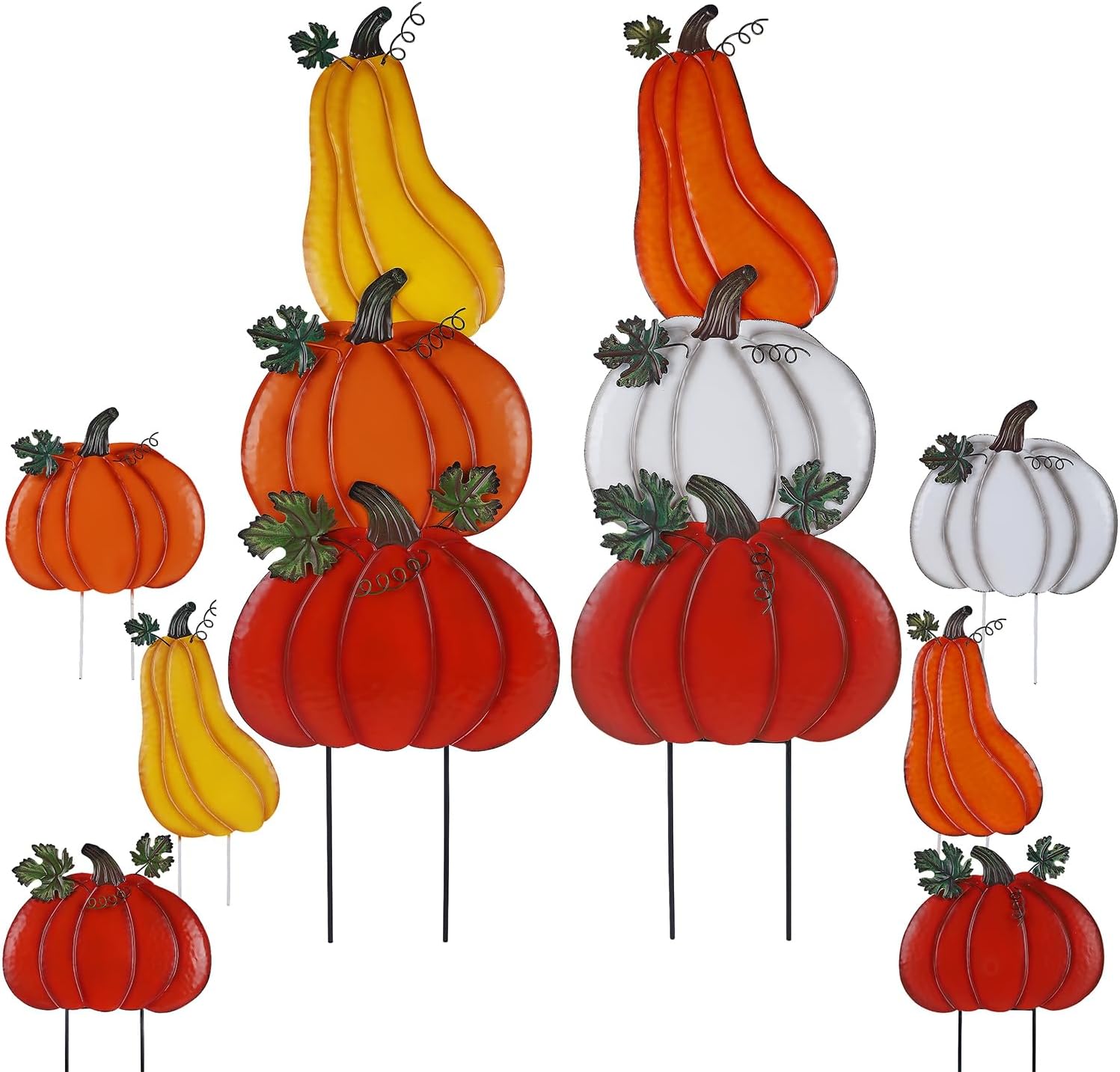 Decorative Garden Stakes - Juegoal 2 Pack Fall Decorations Outdoor Garden Stakes, 33 Inch Stacked Metal Thanksgiving Pumpkins Yard Signs, Decorative Pumpkin Stake for Home Fall Autumn Harvest Halloween Patio Lawn Decor