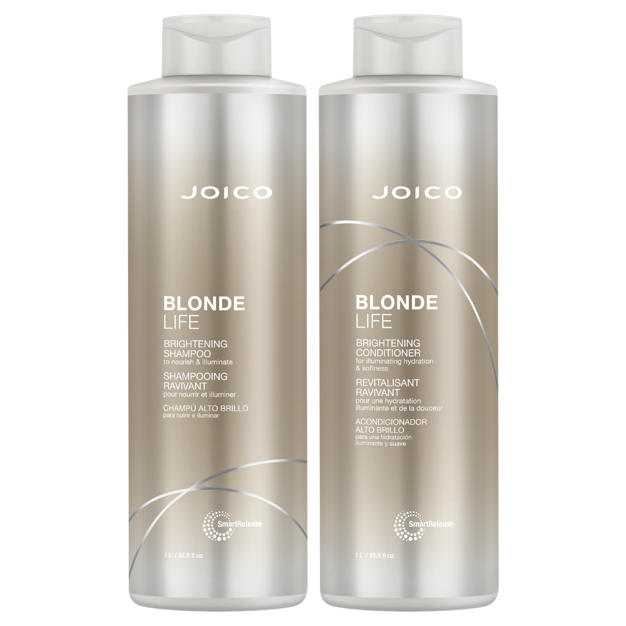 Joico Blonde Life Illuminating Shampoo & Nourishing Conditioner 1000ml Duo Set + FREE PUMPS for Blonde/Grey/Platinum Hair Anti-Brass