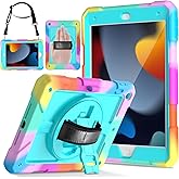 LTROP Case for iPad 9th/ 8th/ 7th Generation (2021/2020/2019), Shockproof 10.2” iPad Cover with Shoulder Strap Pen Holder Swivel Stand, Aqua Teal