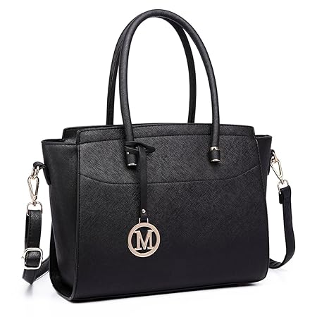 Miss Lulu Damen Klassische Handtasche Winged Schultertasche Groß Umhängetasche Taschen (6627 Schwarz)