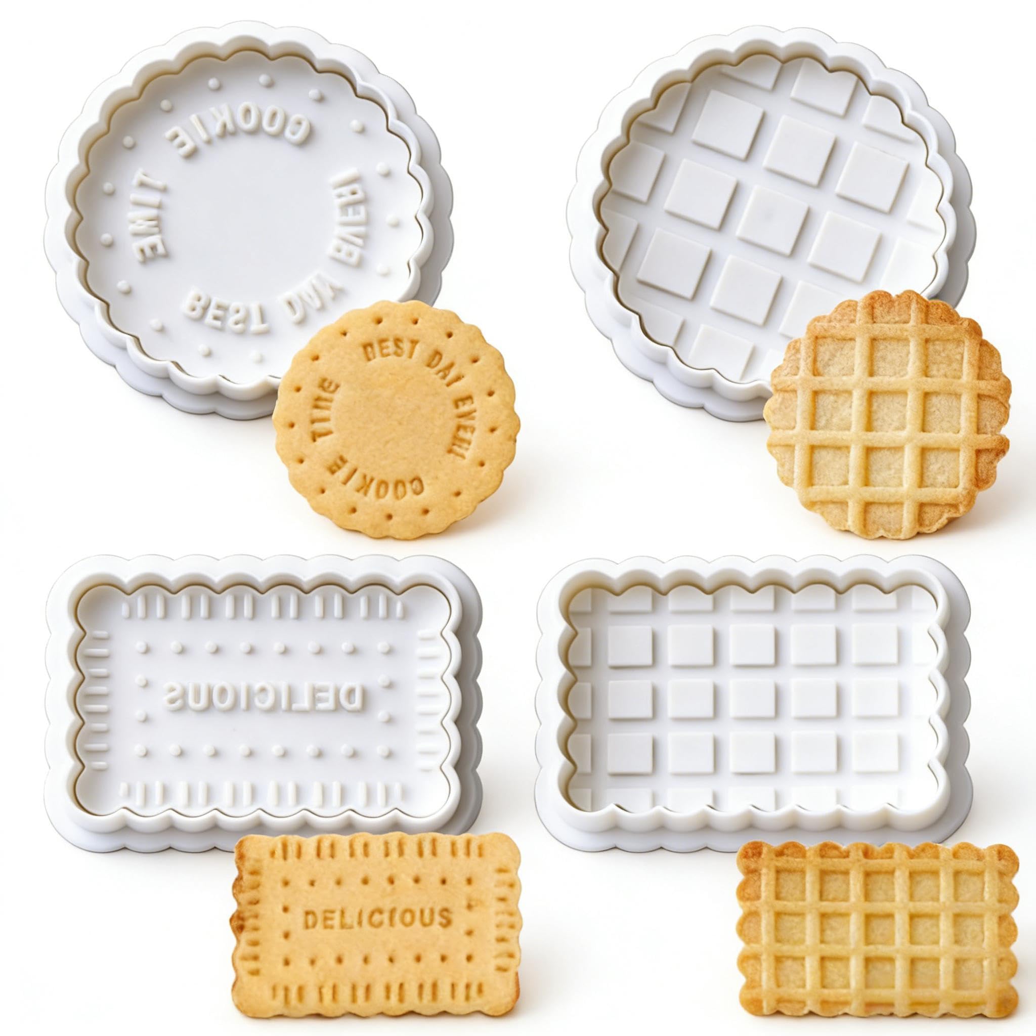 Orapink Cookie Stamps Set, 4 Pcs Cookie Press Mold, 3D Classic Cookie Cutter with Plunger Stamp, 4 Styles Funny Cookie Biscuit Molds for Treats DIY Baking, Cake, Pastry