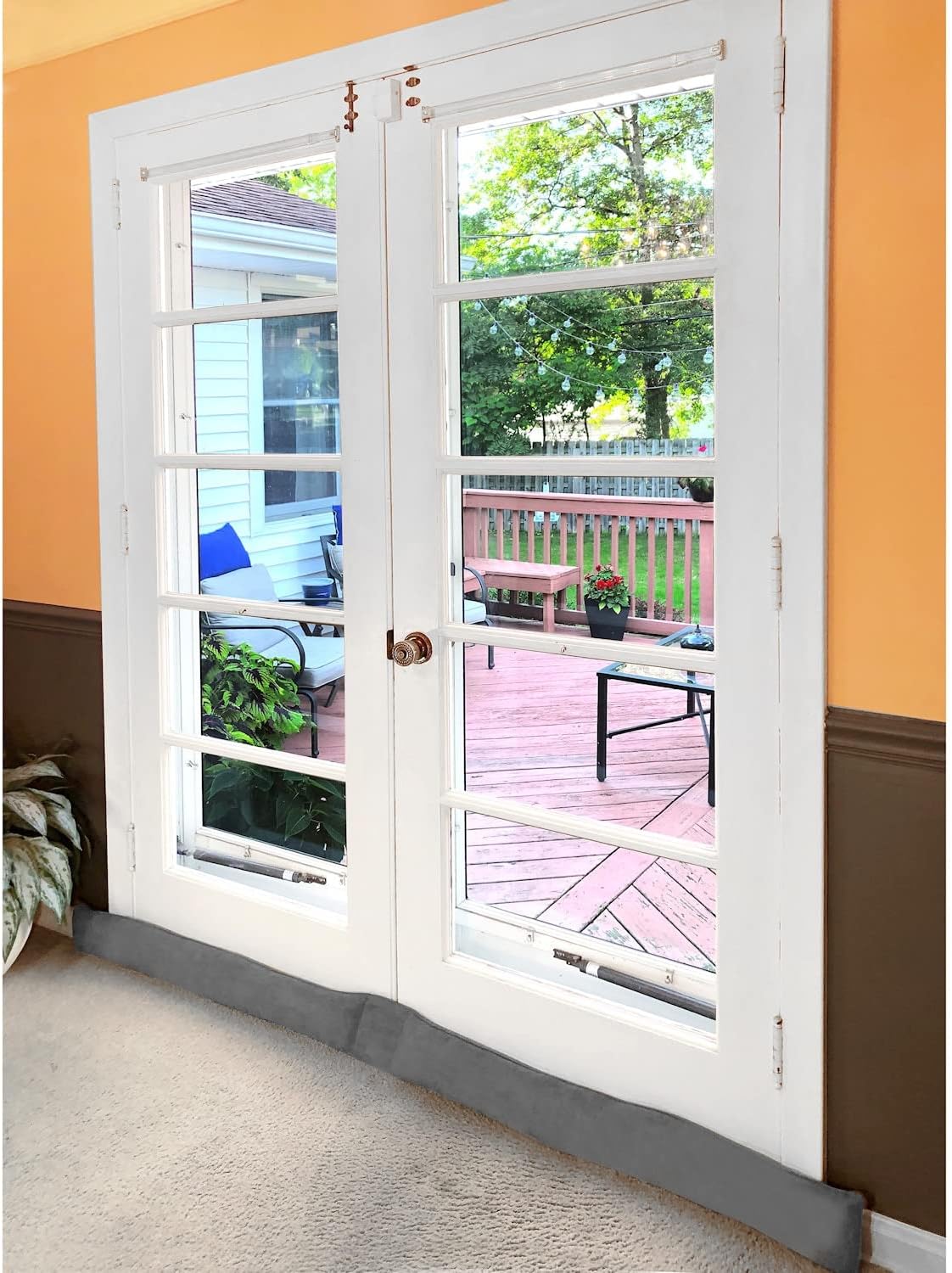 Draft Stoppers - HOME DISTRICT French Door Draft Dodger - Weighted Door and Window Breeze Guard, Noise Blocker - 72 Inches Long - Gray