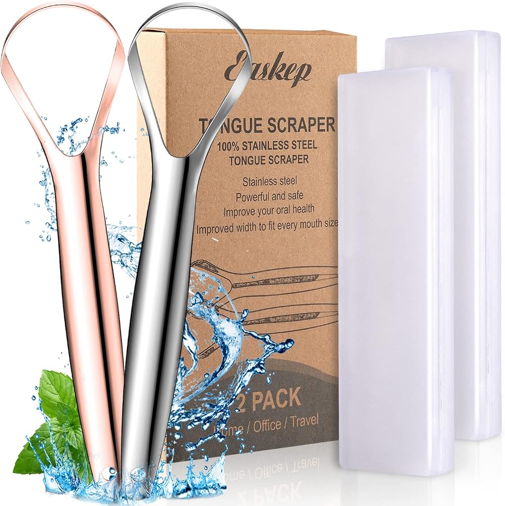 Easkep Tongue Scraper 2 Pack Wide-Head Stainless Steel Cleaner Box Included