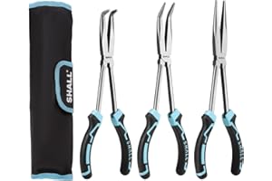 SHALL 3 PCS Long Needle Nose Pliers Set, 11" Long Nose Plier, 90° & 45° Bent Nose Pliers, Two-Color TPR Handle, for Car Repai