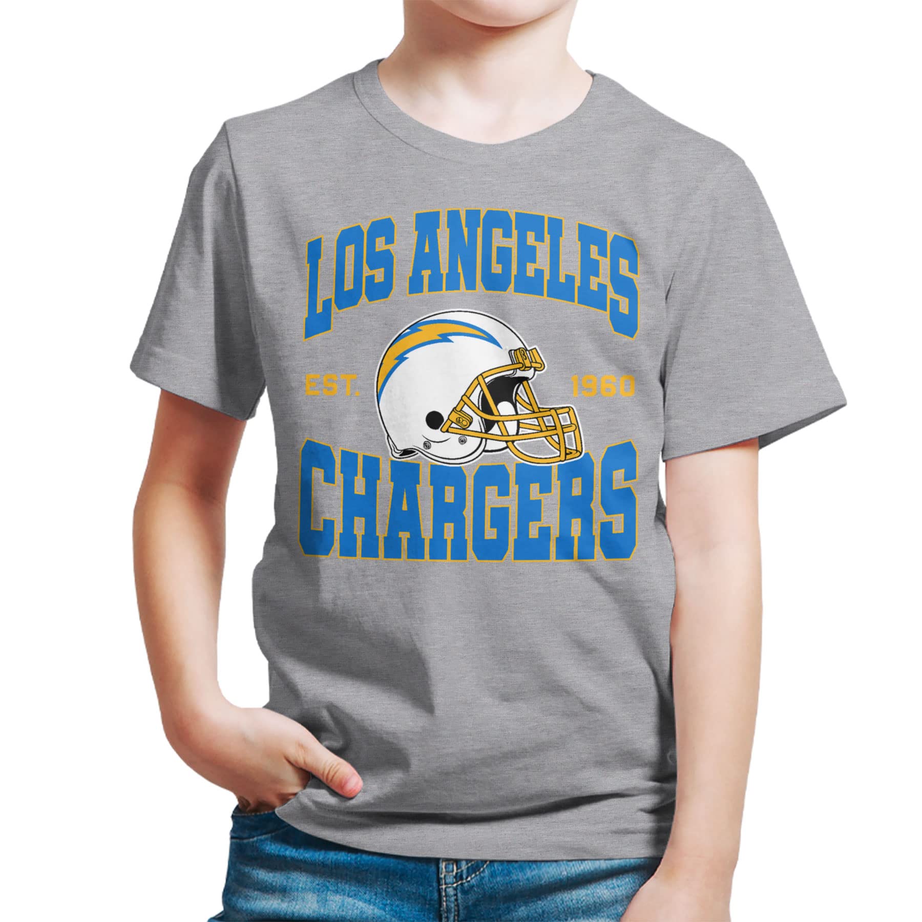 Junk Food Clothing x NFL - Los Angeles Chargers - Team Helmet - Kids Short Sleeve T-Shirt for Boys and Girls - Size Small Image