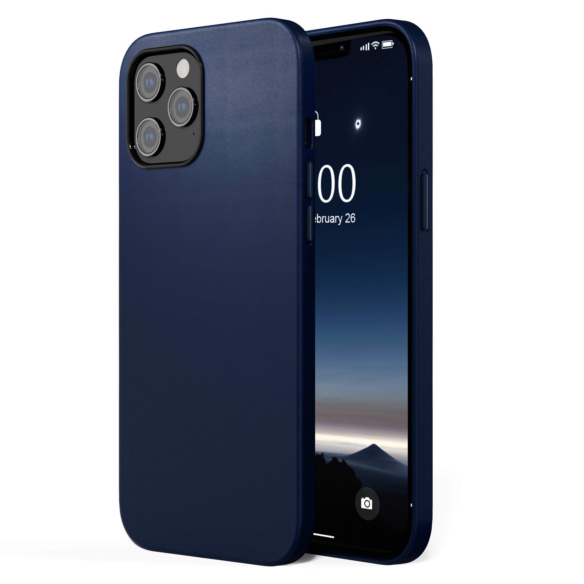 SURPHY Leather Case Compatible with iPhone 12 Pro Max Case 6.7 inch, Premium PU Leather Case Cover (with Metallic Buttons & Microfiber Lining) for iPhone 12 Pro Max, Midnight Blue — image 1