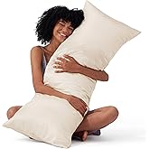 Bedsure Satin Body Pillow Cover with Zipper, Similar to Silk Body Pillow Pillowcase, Soft & Breathable Long Pillow Case, Cooling & Silky Long Pillowcase for Hair and Skin, Gifts, Beige, 20x54 Inches