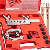 Clatoon Brake Line Double &amp; Single Flaring Tool Kit with Tubing Cutter | Brake Line Repair Kit for Copper, Aluminum, Brake Line and Brass Tubing, Flare Tool kit Includes 5 Adapters, 45 Degrees