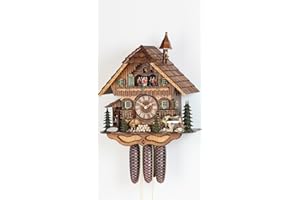 Kammerer Uhren Hekas Cuckoo Clock Black Forest house with moving wood chopper and mill wheel KA 3728/8