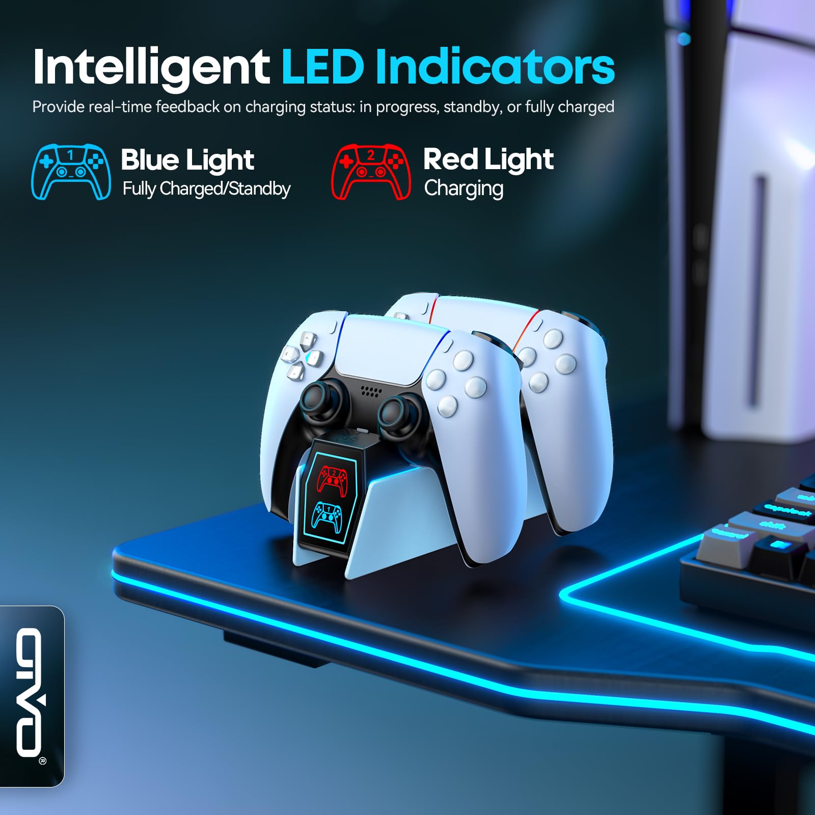 OIVO PS5 Controller Ladestation, PS5 Ladestation 2 Std Schnelllade mit EU-Netzteil für PlayStation 5 Ladestation, PS5 Ladestation Controller Zubehörsets für PlayStation 5 Wireless Controller, Weiß 2