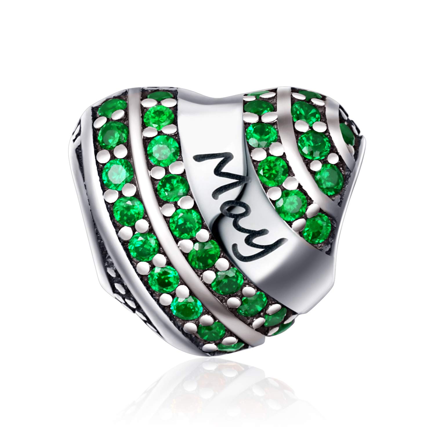 YOUFENG Jewellery S925 Sterling Silver Birthstone Charms Fit for Pandora Charms Bracelet Love Heart Birthday Gifts Crystal Charm