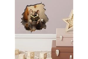 Funny 3D Mouse Hole Decal (5 Inch), Realistic Mouse on Toilet Reading & Cooking in Kitchen Stickers for Bathroom, Restroom, P