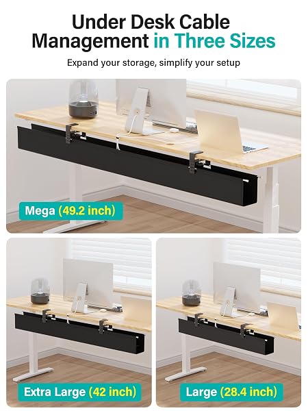[UPGRADED] 49.2″ UNDER DESK CABLE MANAGEMENT TRAY, ORAPOKE CABLE MANAGEMENT UNDER DESK NO DRILL, LARGE FABRIC CORD HIDER FOR WIRE ORGANIZATION, CORD ORGANIZER SUPPORTS UP TO 30LBS FOR OFFICE, HOME