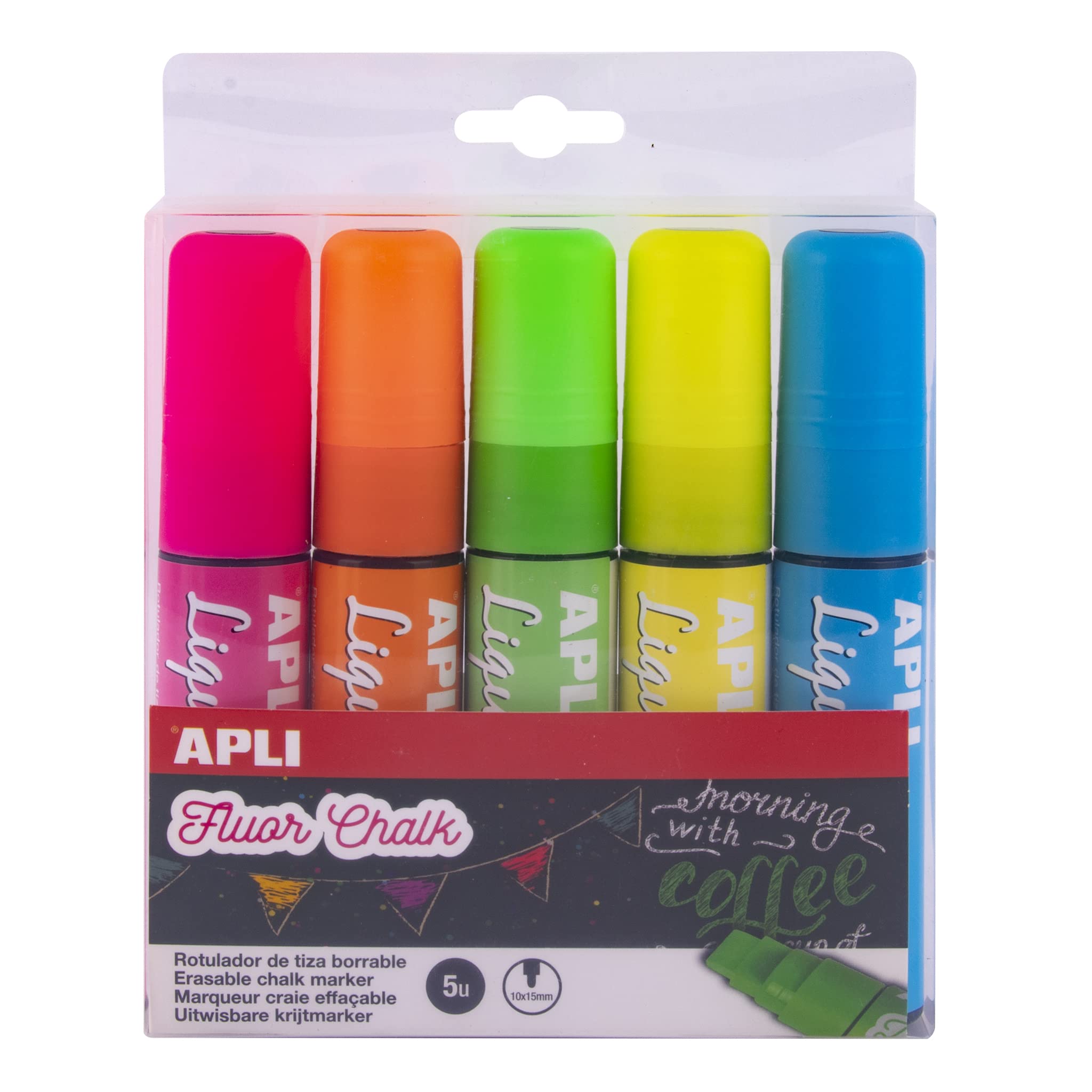 Apli Large Liquid Chalk Marker - Assorted Colours (Pack of 5)