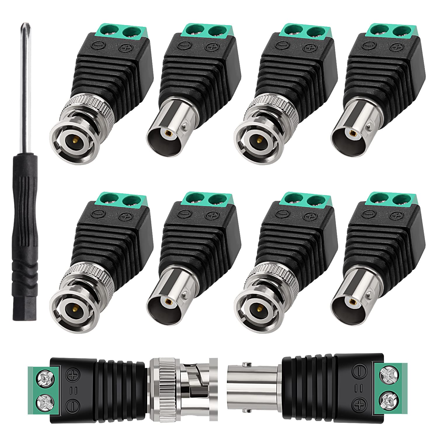 KUOQIY 5 Pairs BNC Video Balun Connector, Coax Cat5 Cat6 to Video Balun Surveillance Camera, BNC Connector Adapter Solderless Screw Terminal, for CCTV Surveillance Camera, DVR, TV
