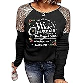 Merry Christmas T-Shirt for Women Christmas Tree Graphic Shirt Xmas Sequined Splicing Long Sleeve Casual Shirts Tops