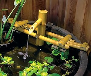 Aquascape 78308 Poly-Resin Adjustable Pouring Bamboo Fountain, Extends from 18 to 30 inches Long to fit Precisely in just About Any Size Container Garden Measures 15 inches high, Yellow