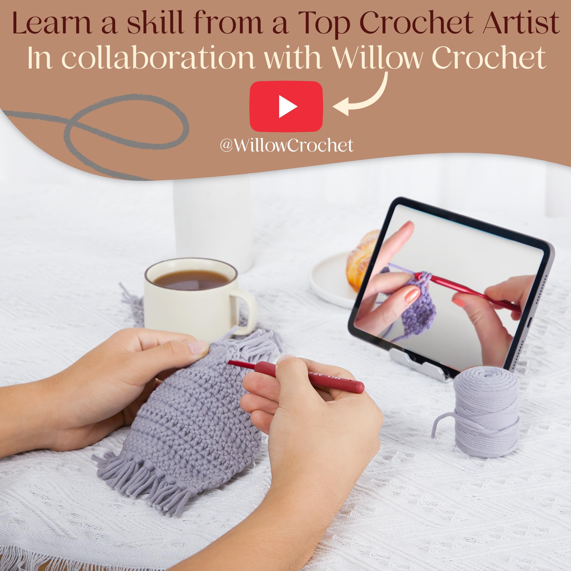 Level 1 Absolute Beginner Crochet Kit for Adults - Crochet Starter Kit Beginner for Adults - Learn to Crochet with Expert Video Tutorials - Perfect DIY Gift