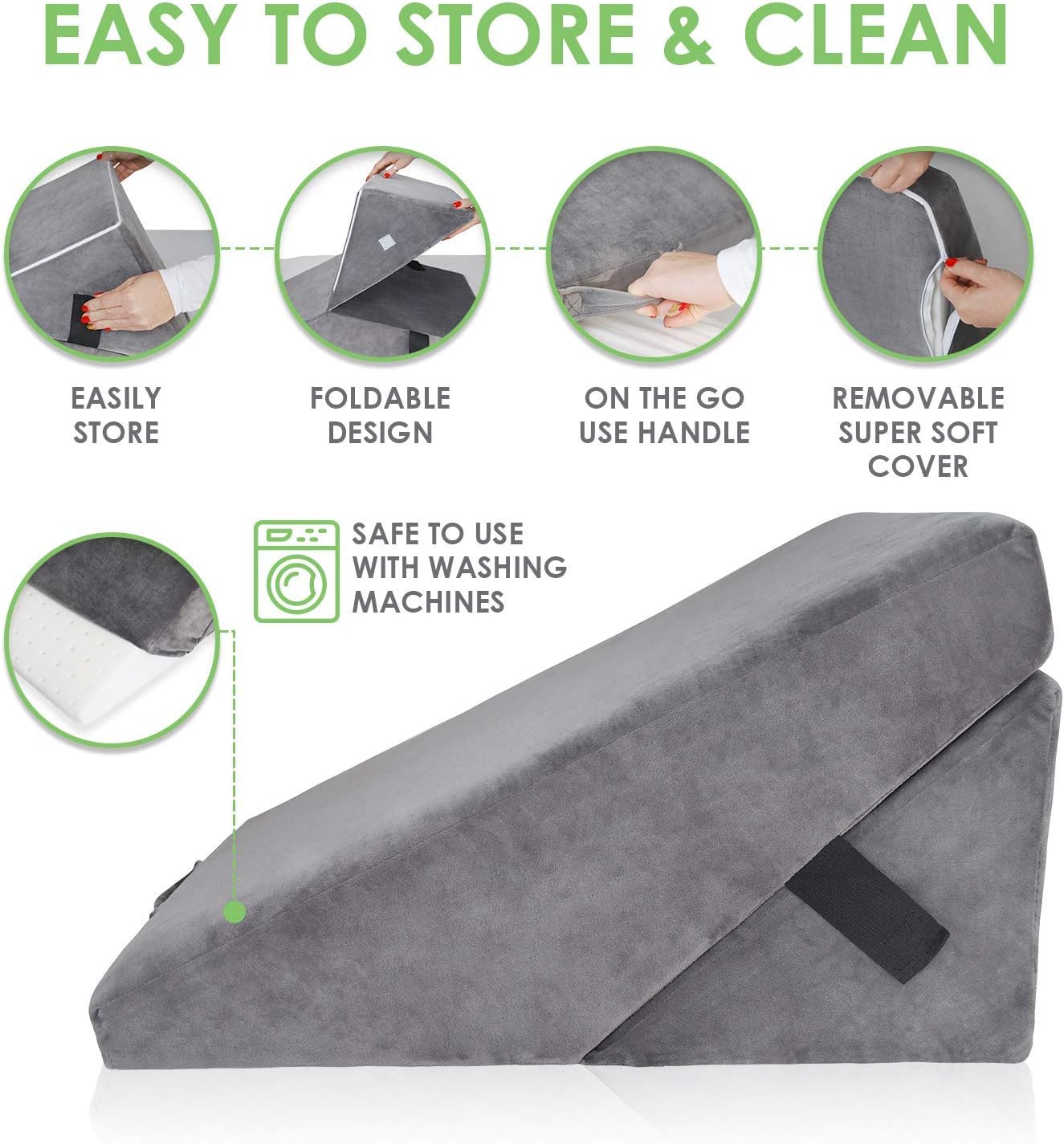 Memory Foam Bed Wedge Pillow - 9&12 Inch Adjustable Sleeping Pillow with Removable Cover - Folding Breathable Incline Cushion for Sleeping, Reading, Post Surgery, Lower and Upper Back Pain - Washable: Health & Personal Care