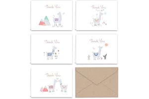 Paper Frenzy Llama Thank You Note Cards and Kraft Envelopes - 25 pack
