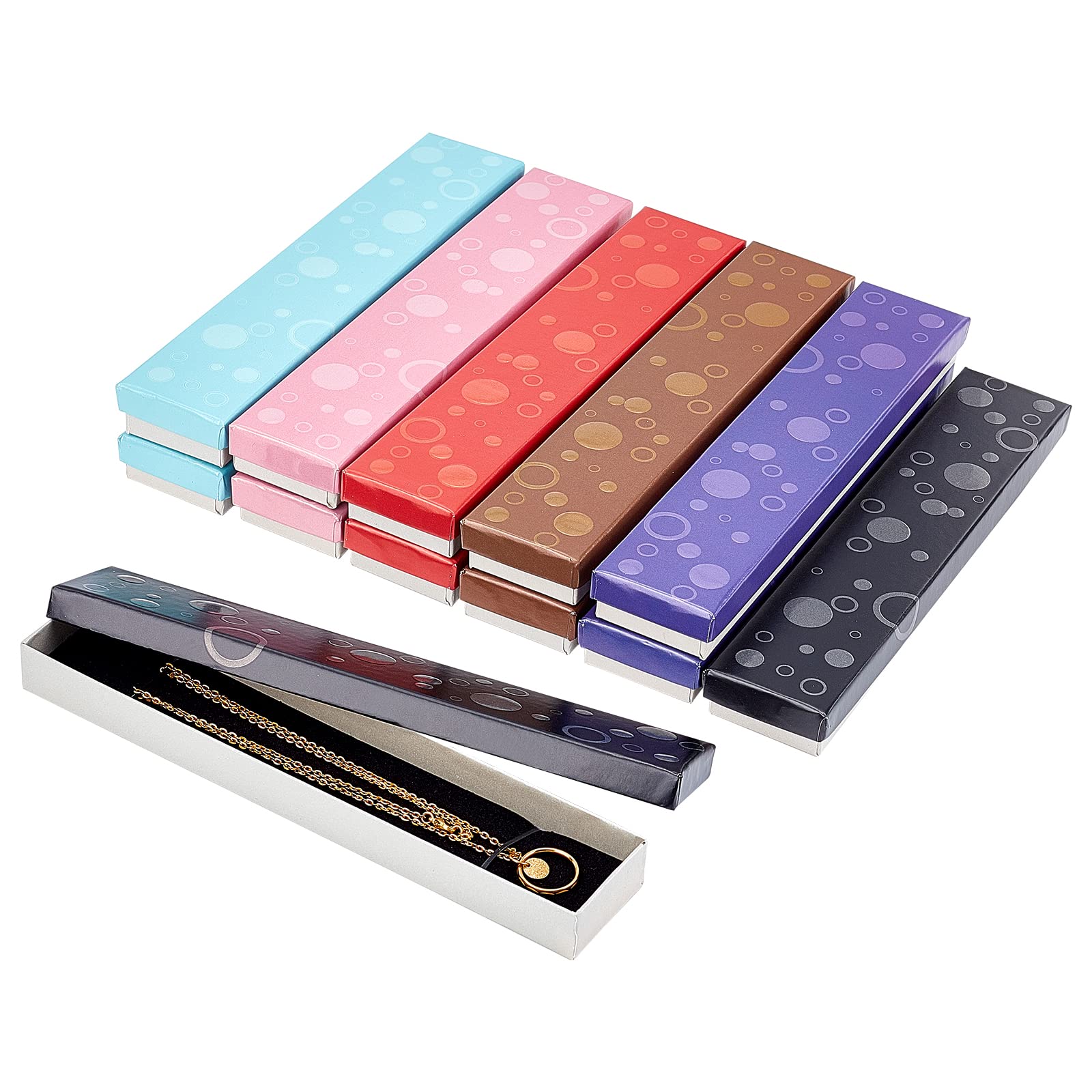 NBEADS 12 Pcs Cardboard Jewelry Boxes Necklace Box Rectangle Gift Box with Sponge Insert, 21x4.5x2cm