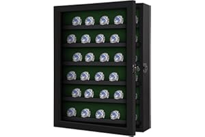 Grintus Championship Ring Display Case,30 Ring Posts Baseball Ring Display Case Wooden Baseball Ring Holder Wall Mount Shadow Box with Lockable Real Glass Door for Multiple Sports Champion Rings,Black