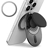 Sinjimoru Phone Grip Stand, Compatible with MagSafe, Adaptor Ring Included, 3000G Kickstand for iPhone 17/16/15/14/13. M-Tap Tok Stand Clear Black