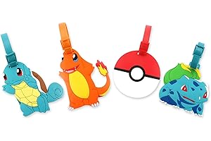 Finex 4 Pcs Set Pika Poke Ball Charmander Bulbasaur Squirtle Silicone Travel Luggage Baggage Identification Labels ID Tag for Bag Suitcase Plane Cruise Ships with Belt Strap