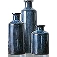 Mowtanco Blue Ceramic Vase Set of 3 Small Vases, Modern Farmhouse for Home Decor Bottles, Rustic Terracotta Vase Decorative Vases for Table,Fireplaces Decor, Bookshelf, Living Room