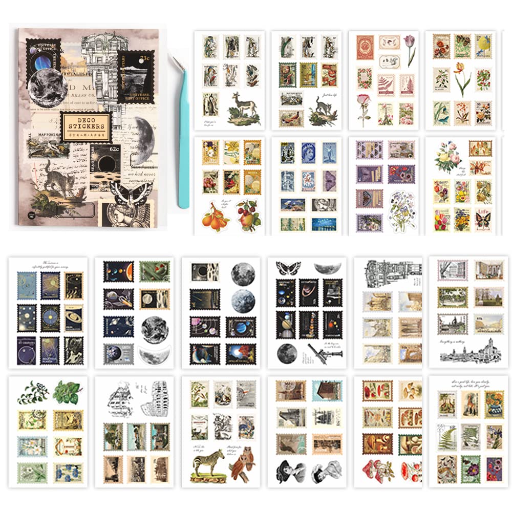 Alideco Scrapbook Stickers Sets Vintage Transparent Celestial Planet Moon Aesthetic Adults Scrapbooking Supplies Stickers for journaling tweezer 20Sheets/165Pcs (tianyahaijiao)