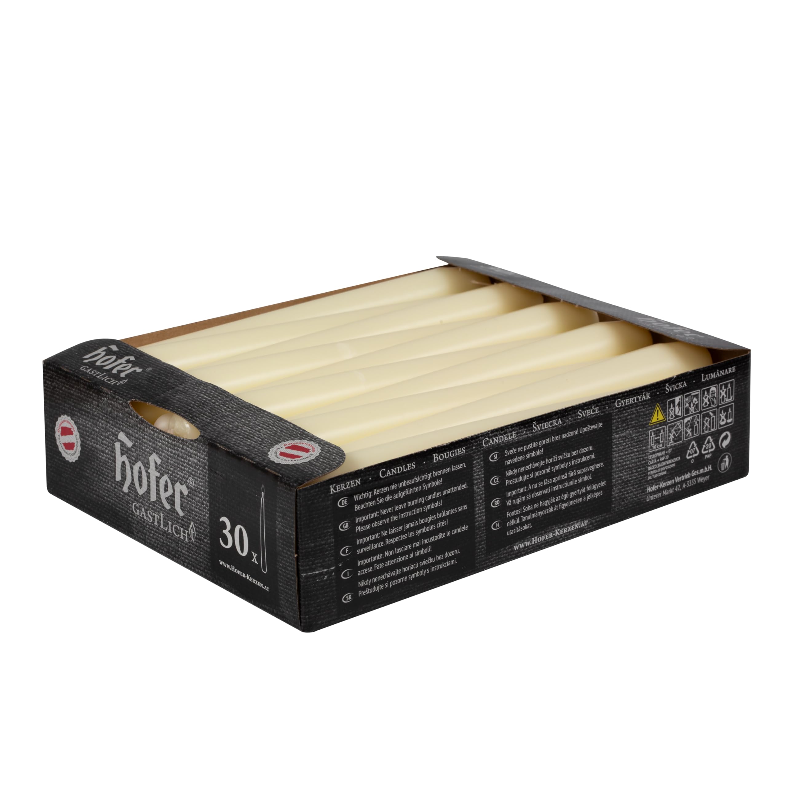 Hofer - Ivory Taper Candles - Set of 30 Unscented 10 Inch Table Candlesticks - Dripless Paraffin Wax with Smokeless Cotton Wicks - Long Burning 7-8 Hours