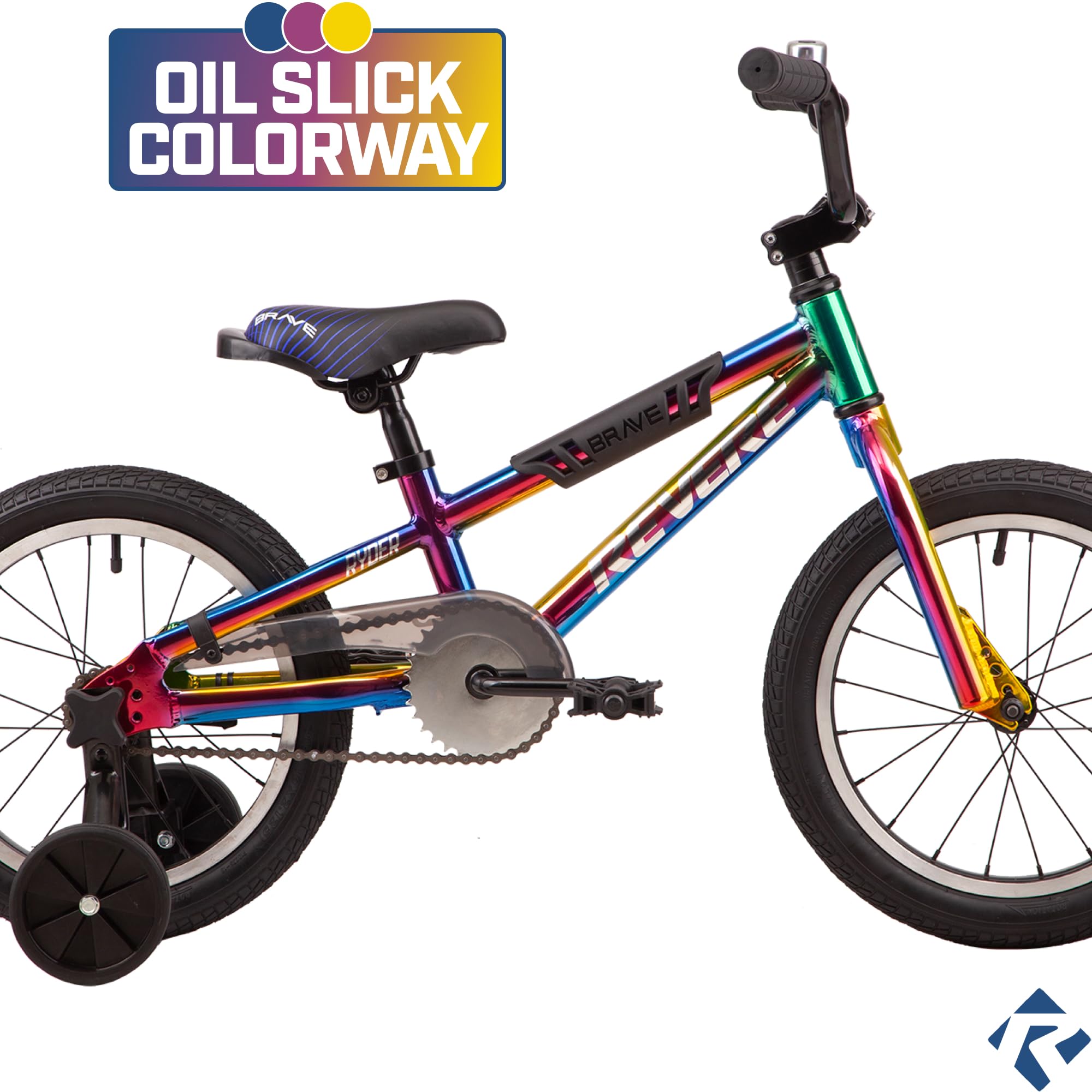 Revere16 Freestyle BMX Kids Bike for Boys and Girls. Lightweight Aluminum Frame and Fork. Tool-Less Quick Release Training Wheels. Easy to Ride! (Oil Slick)