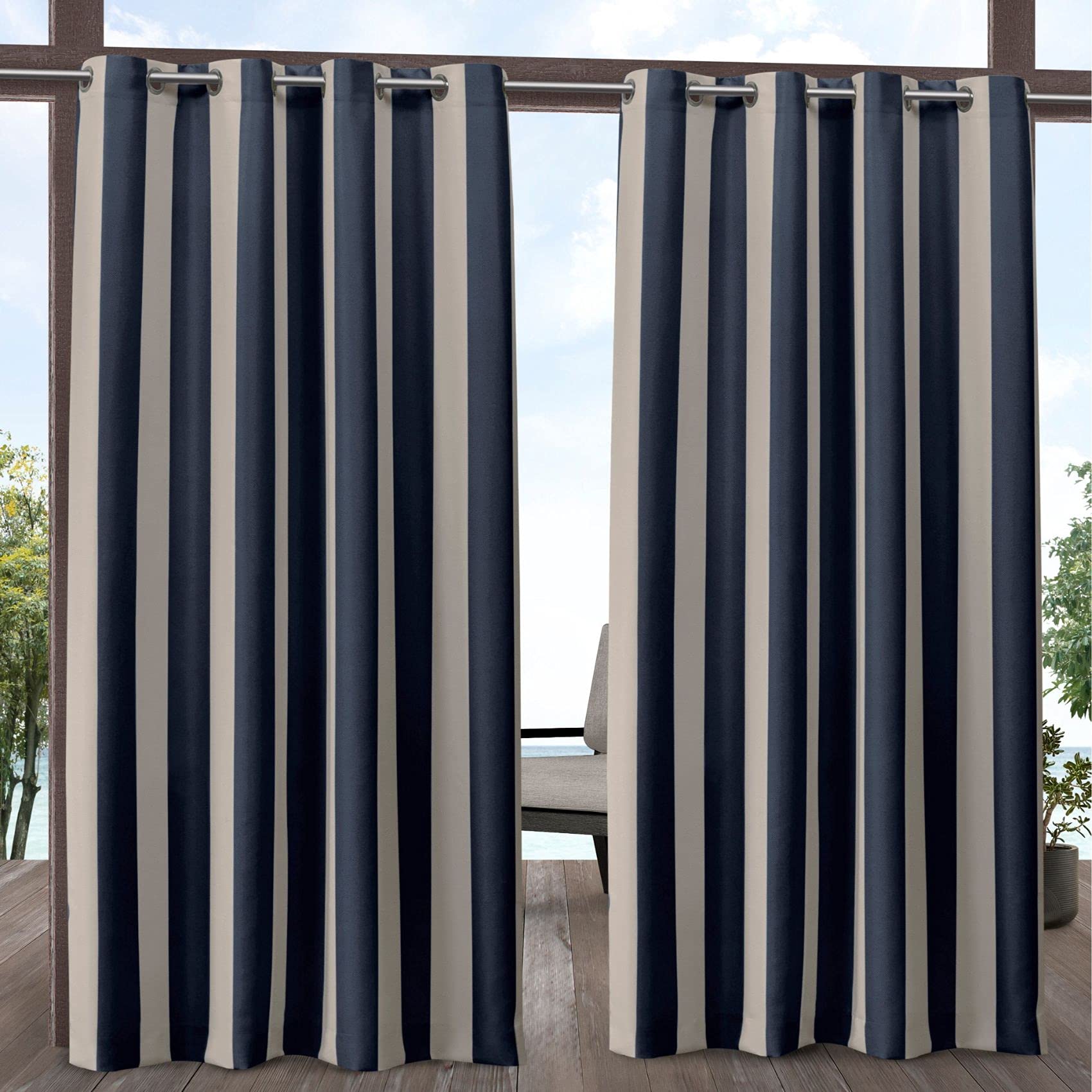 Exclusive Home Curtains Panel Pair, Fabric, Navy/Sand, 54x96