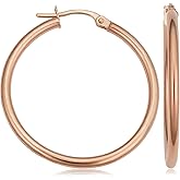 KoolJewelry 14k Rose Gold Hoop Earrings (20 mm, 25 mm, 30 mm, 35 mm, 45 mm, 70 mm or 90 mm)