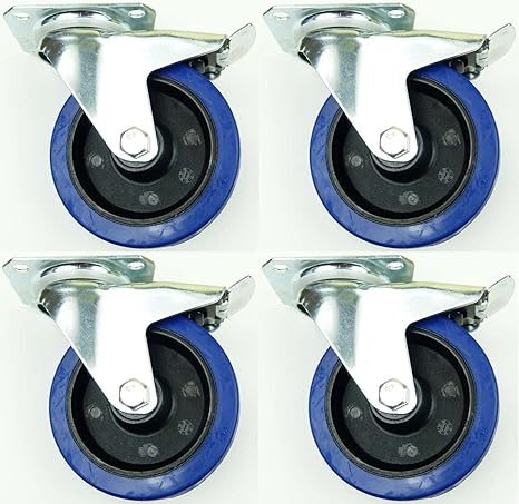 4 Stück 125mm Blue Wheels Lenkrollen mit Feststellbremse / Bremse FS Transportrollen 200kg/Rad - INDUSTIREQALITÄT