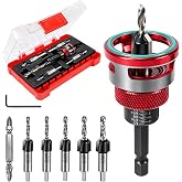 QUALIKEZTY Countersink Drill Bit Set,Adjustable Depth Stop Aluminum Alloy Collar,5 PCS Four-Flute HSS M2 Tapered Bits,a Wrench,a Screwdriver Bit,1/4" Hex Shank Uniform Drilling Kit for 82&deg;Woodworking