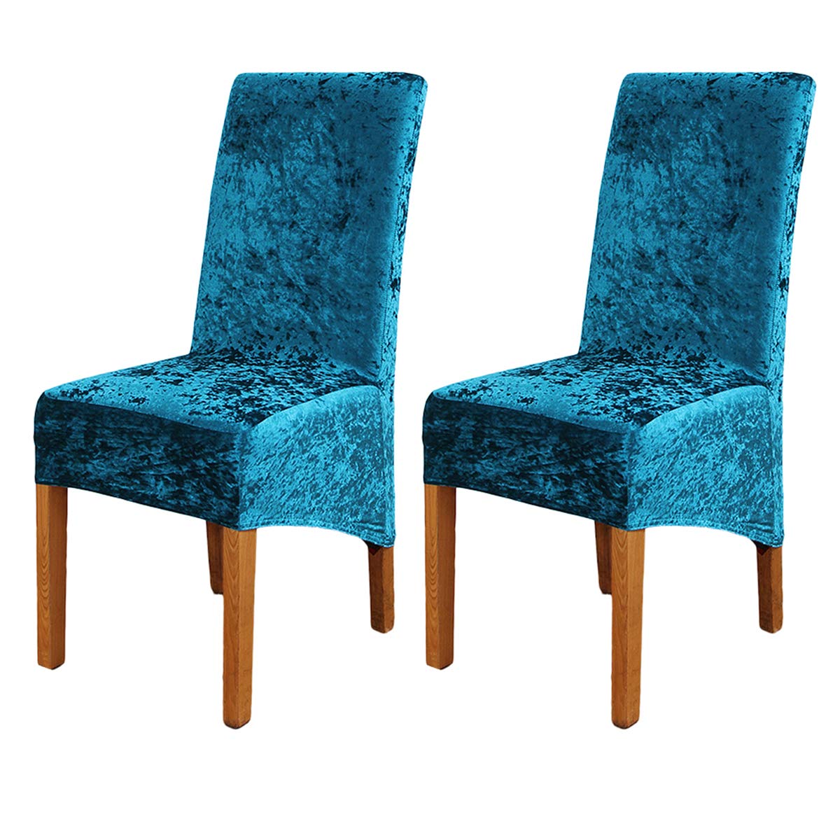 ele ELEOPTION Crushed Velvet Stretchable Elastic Chair Covers for Dining Room Wedding Banquet Party Decoration, XL High Back Chair Protector Slipcover (Peacock-Blue, Pack of 2)