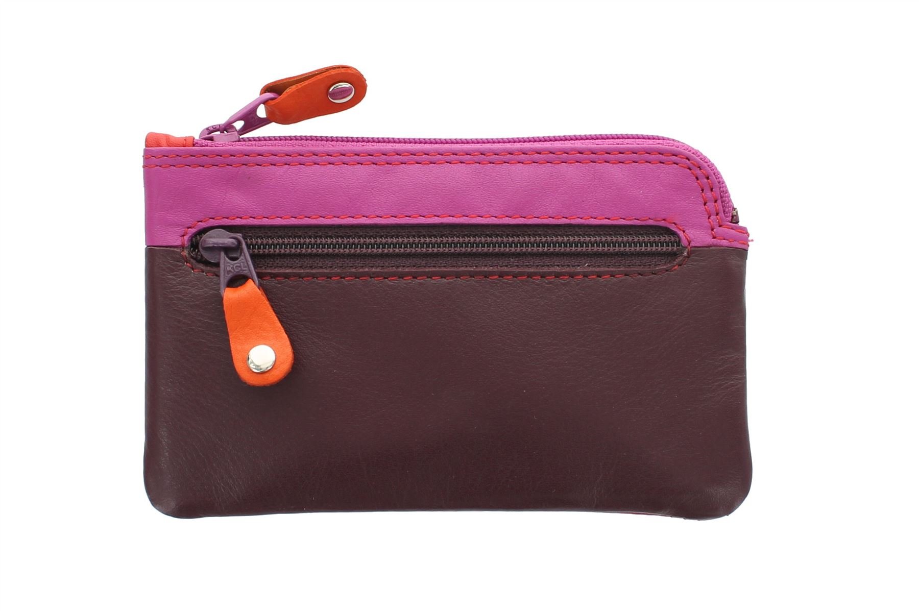 Visconti Rainbow Collection Geno Leather Coin Purse with Keyring RB69 Plum Multi