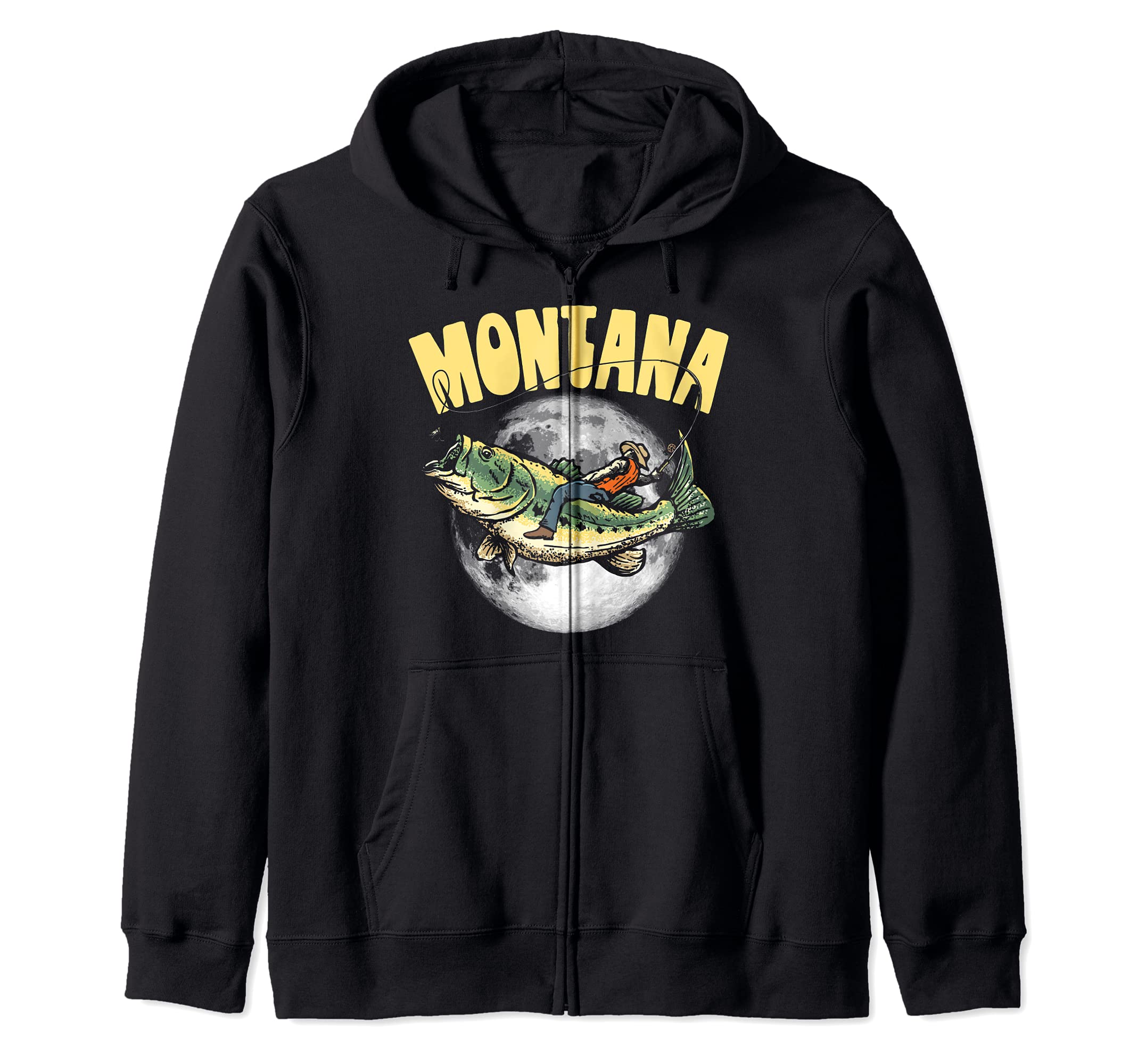 Montana Night Fishing Full Moon Largemouth Bass Rodeo Fish Zip Hoodie