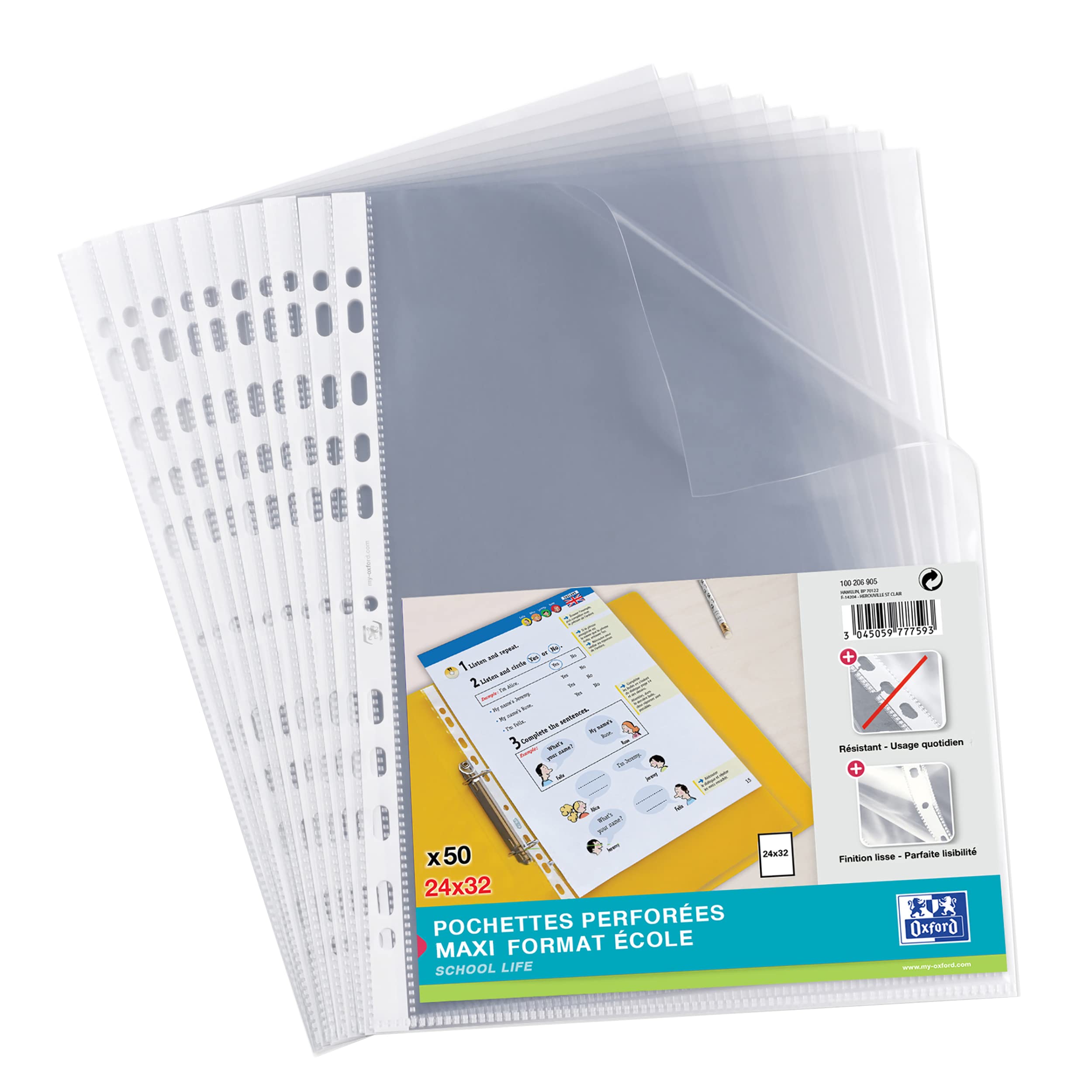 Elba Punched Pockets Clear for Documents Large Format 24 x 32 cm Polypropylene Pack of 50