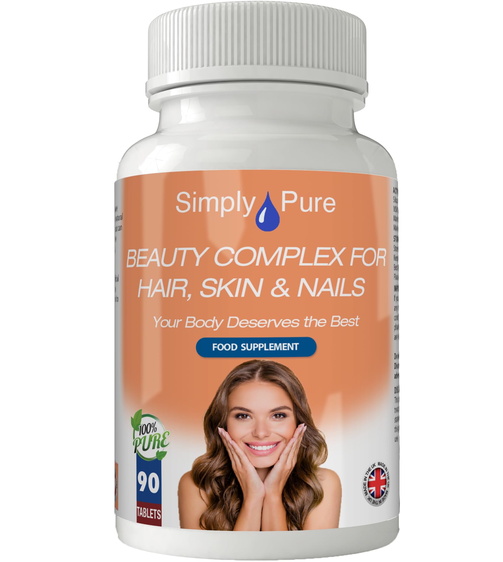 Simply Pure Beauty Complex for Hair, Skin & Nails | Keratin Strengthening MSM with Collagen Boosting Marine Chondroitin, Silica & Vitamin C | GM Free | Gluten Free