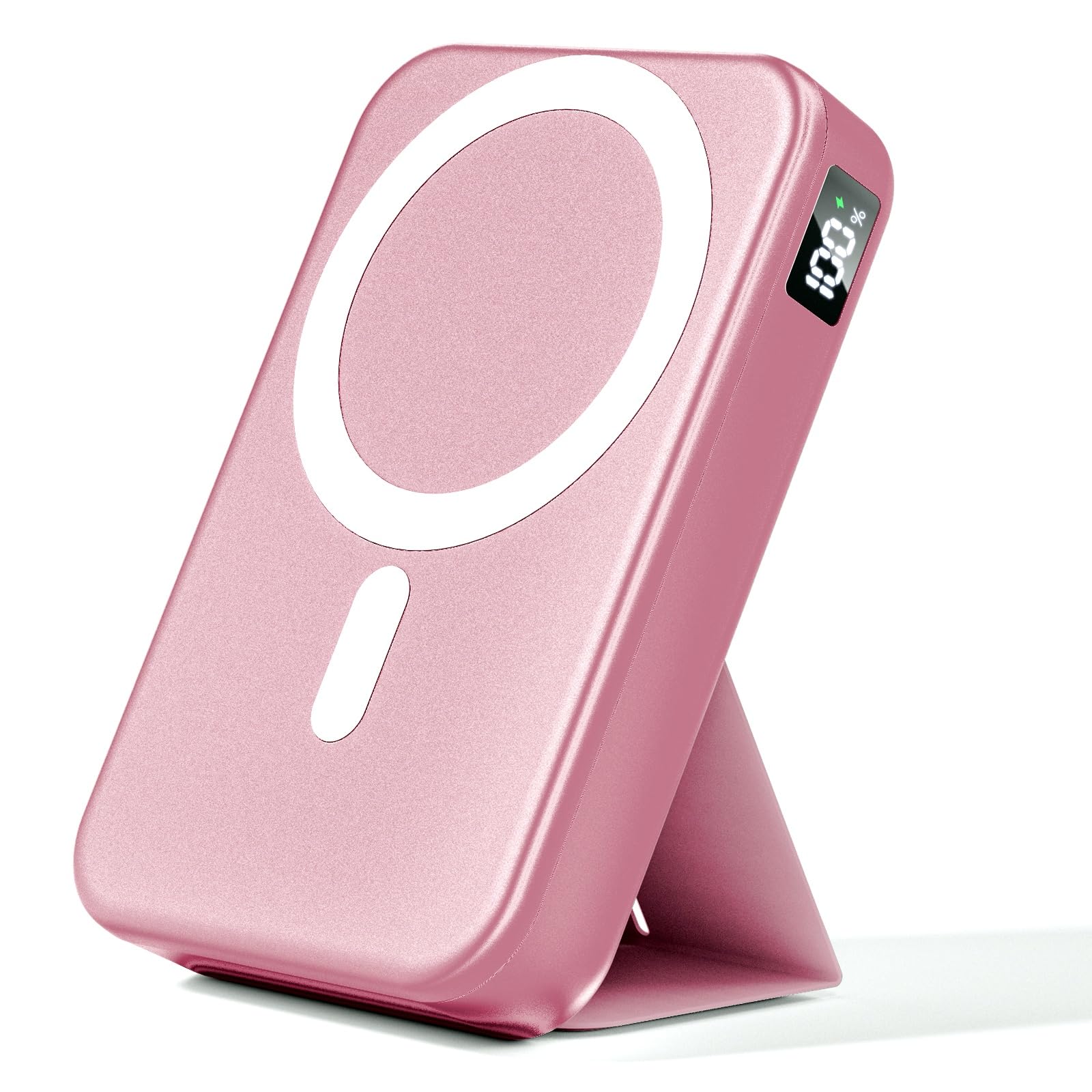 for Magsafe Battery Pack, 10000mAh Wireless Portable Charger with 20W USB-C Fast Charging, Foldable Stand & LED Display Magnetic Power Bank, Compatible with iPhone 16/15/14/13/12 All Series-Pink Image